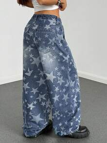 StreetHx Pantalones harem de mezclilla con bolsillos, de talle bajo y rotos, estilo punk callejero para mujeres - Azul lavado medio - Ver 2