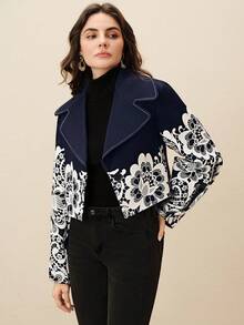 Anewsta 女士个性化定位丝网拼接长袖短外套，全新秋冬设计