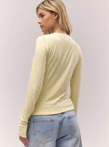 MUSERA Long Sleeve Pointelle Pattern Button Down Top Fall Autumn Old Money Cute Cosy Country Cottage Core Clean Girl Casual Winter Lounge For Women Butter Yellow Butterscotch Winter Elegant Spring Summer - Yellow - View 3