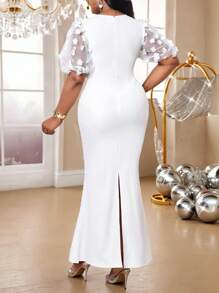 Fleurora Váy chữ A dài tay thanh lịch cỡ lớn Four Seasons Thu Đông cỡ lớn tay dài tay Bishop màu trắng cho đám cưới ngày lễ tình nhân, tiệc cocktail cỡ lớn, trang phục dạ hội, váy mùa thu cho phụ nữ, váy ngày lễ, váy trắng, váy nữ thần Hy Lạp - Màu xanh lam - Xem 2