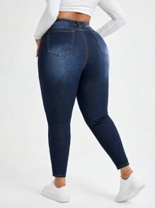 SHEIN SXY Plus High Waist Skinny Jeans - Dark Wash - View 2