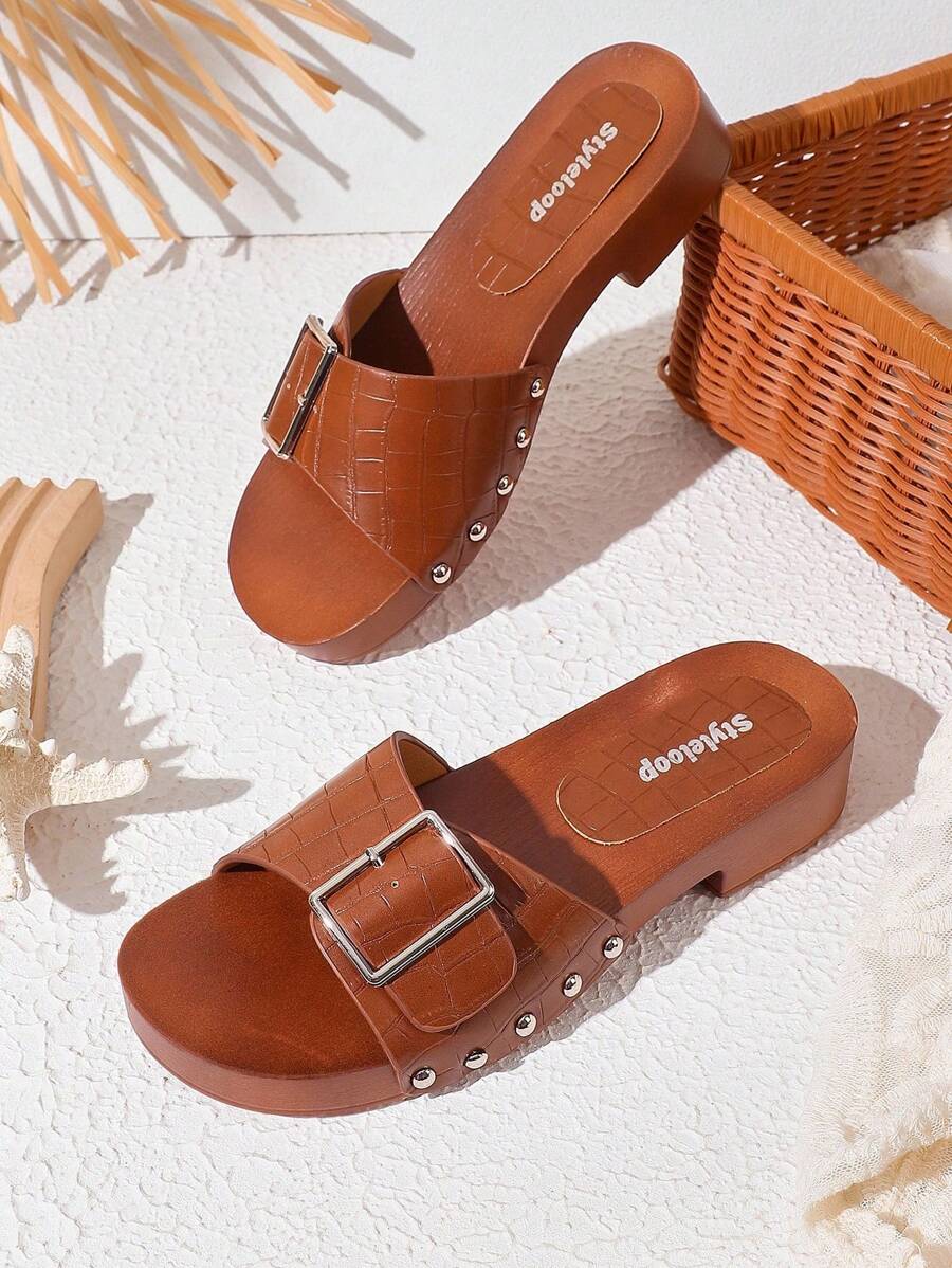 Styleloop Chocolate Brown High Heel Sandals, Woven Vacation Style Bohemian Outfit - Brown - View 1