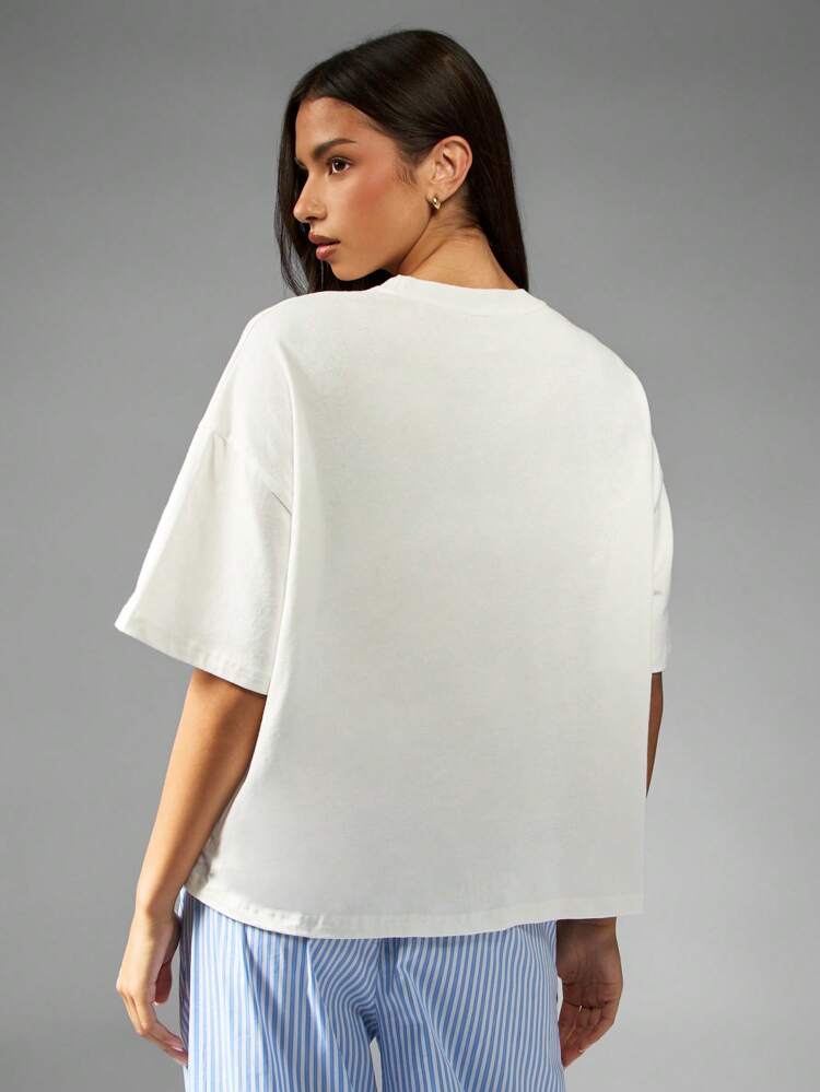 MISSGUIDED Penny Lane Live Pool Oversized Short Sleeve Cotton T-Shirt Vintage Style Retro Band Music Graphic Print Fashion Festival Concert Casual Summer Wear