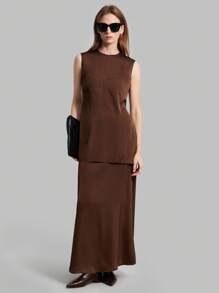 Ontre 2025 New 2026 Spring/Summer Casual Daily Style Business All-Match Versatile Skirt - Chocolate Brown - View 3