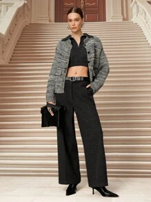 SHEIN Unity Women's Woven Long Straight Leg Casual Pants, Fashion Versatile Commuter Trousers, Grey  Fall Clothes For Women Wide Leg Pants Woman - Grey - View 3