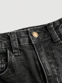 SHEIN Girlism Tween Girl  Y2K Spring Summer Solid Washed Distressed  Denim Jeans,Girls Summer Clothes Pants Outfits, School, Campus, College