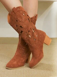 Styleloop 西部靴，编织纹理，波西米亚风，西部风格，音乐节，万圣节，圣诞派对服装