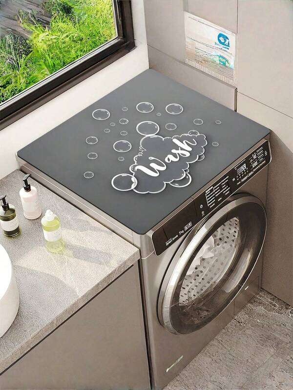 SHEIN 1 قطعة غطاء غسالة مقاوم للغبار مطبوع بحرف رمادي، وسادة طاولة ماصة للرطوبة، وسادة ماصة وسريعة الجفاف للثلاجة، غطاء غبار للميكروويف، وسادة طين ديتوم ناعمة للتصريف، وسادة جافة مقاومة للانزلاق وماصة للرطوبة لغسل الأطباق، غطاء حديث للغسالة والمجفف، مناسب لغرفة الغسيل والمطبخ