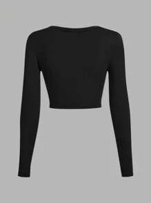 SHEIN EZwear 3 件套休闲简约 U 领长袖短款上衣 T 恤，百搭适合春秋季节 - 彩色 - 查看 8