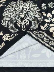 2pcs Set Women Vintage Casual Tank Top, Black & White Coconut Tree & Flower Print Tree Pattern Design, Comfortable For Spring/Summer Vacation