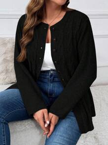 Plus Size Women Twist Pattern Long Sleeve Single Breasted Casual Black Cardigan Winter Fall Autumn, For Woman - Black - View 3
