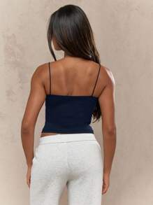 MISSGUIDED 女士修身抹胸短款上衣细肩带无缝夏季基本款露肩休闲俱乐部派对弹力背心时尚夜间外出必备 - 藏蓝色 - 查看 2