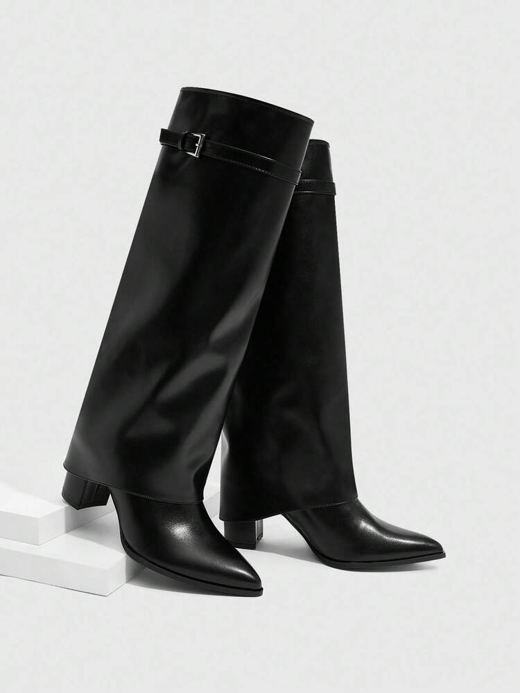 CUCCOO SZL Cuccoo Pointed Toe Thigh High Chunky Heel Tall Boots, Sexy Riding Boots For Women For Christmas