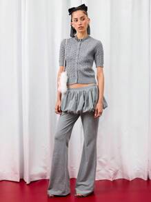 COUREZ 短袖纽扣针织开衫 /Y2K 秋季女装 秋季服装 可爱上衣 秋季上衣 返校季 - 灰色 - 查看 2