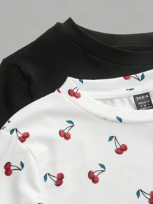 SHEIN EZwear 2 件女士休闲紧身圆领长袖 T 恤套装，适合秋冬季 - 彩色 - 查看 9