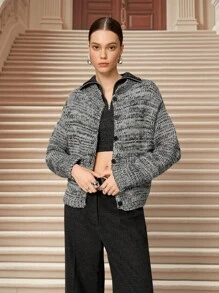 SHEIN Unity Autumn/Winter Fashion Commuter Ombre Long Sleeve Cardigan, Going Out, Business Casual Cardigan - Grey - View 4