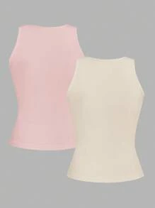 SHEIN EZwear 2 件套女士短款性感紧身吊带背心，适合夏季 - 彩色 - 查看 2