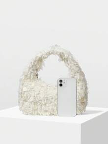 MOTF PREMIUM WOMEN'S FASHION SEQUIN ZIPPER TOP HANDLE BAG, SUITABLE FOR PARTIES - 杏色毛 - 查看 4