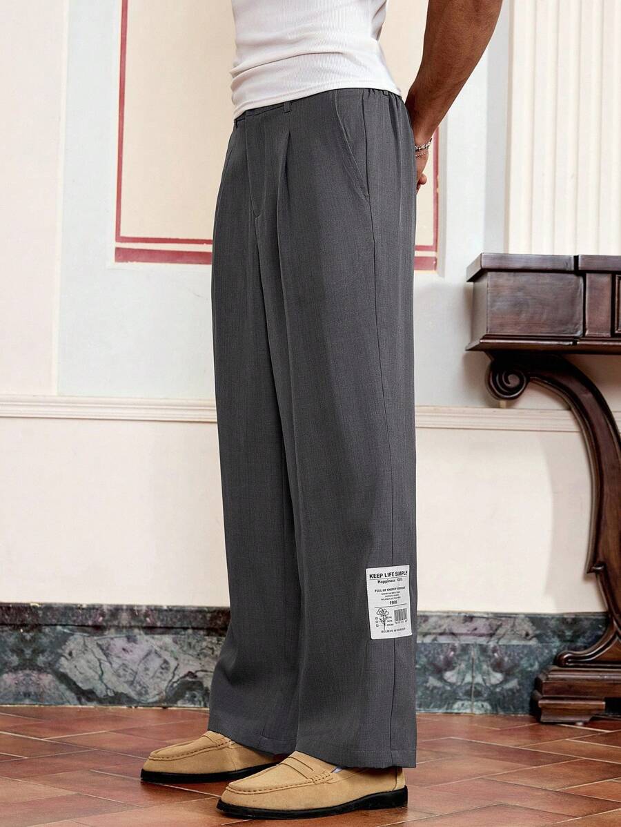 SWAVVY Men's Casual Solid Color Decorative Chino Pants - Dark Grey - View 1