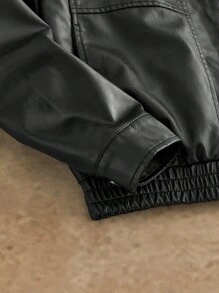 HIMLAND Men's Short Black Leather Jacket , Fall Winter