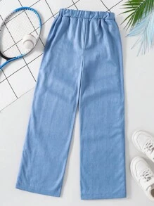 Explorewe Tween Girls' Casual Versatile Striped Straight Leg Pants - Blue - View 2