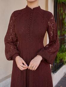 Andrea Bello Women's Long Sleeve Lace Burgundy Dress Maxi Women Outfit