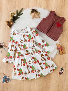 SHEIN Bộ 2 món áo len cardigan mềm mại thêu hình trái tim màu xanh lá cây phong cách Giáng sinh cho bé gái mùa thu/đông, họa tiết Giáng sinh, thiết kế đơn giản, thích hợp mặc hàng ngày và mặc thường ngày - Nhiều màu - Xem 1
