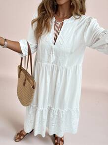 Freevana Robe de vacances grande taille femme avec encolure en V, cordons à franges et texturée à ligne A, robe longue blanche, tenue d'invité pour mariage, robe bohème romantique pour la plage, robe de remise des diplômes pour femme, robe d'invitée de mariage, vêtements d'été boho pour femme, tenues de brunch pour femme, tenues d'aéroport pour femme, tenues de vacances à la plage, tenues de city break, tenues de vacances, robes blanches pour femme, mini-robes pour femme, robes occidentales pour femme, robes pour femme, robes de fête pour femme, robe de Pâques blanche élégante pour femme
