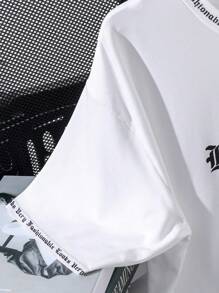 SHEIN Tween Boy Letter Printed Crew Neck Knit T-Shirt, Streetwear, Spring/Summer - White - View 6