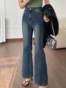 DAZY Women's Water Washed Flared Jeans - Medium Wash - View 1