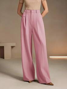 EURMUSE 女式都市时尚通勤宽松直筒裤 - 淺粉色 - 查看 1