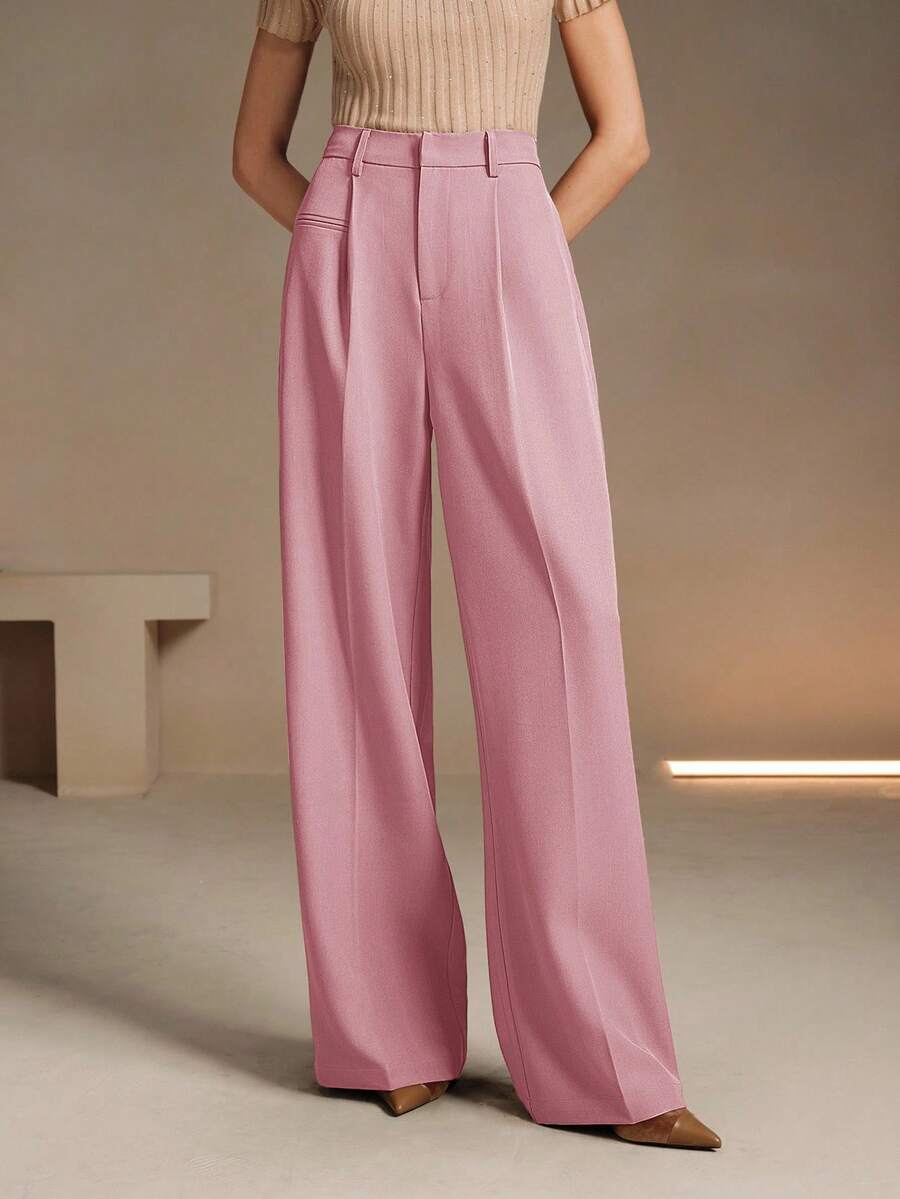 EURMUSE 女式都市时尚通勤宽松直筒裤 - 淺粉色 - 查看 1