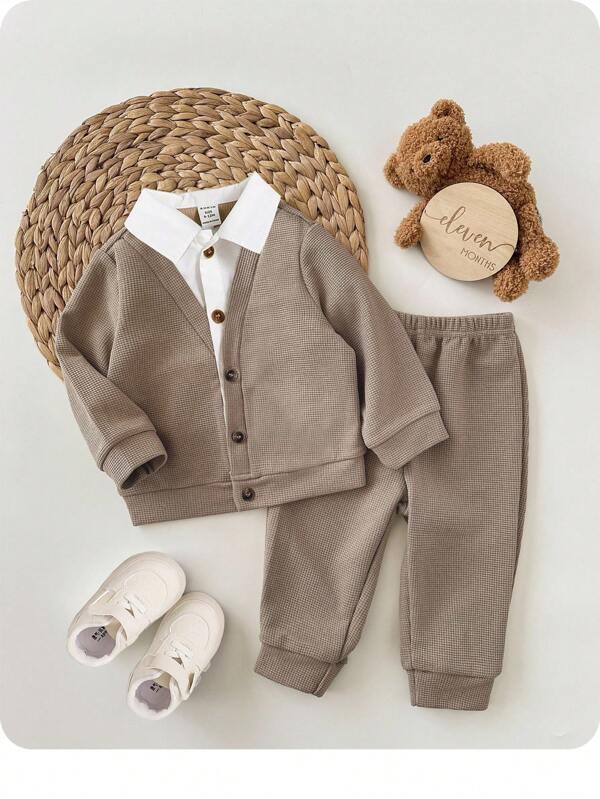 Bébé Garçon Pantalon De Survêtement & Sweat-Shirt À Col Contrastant 2 en 1