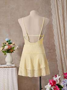 Bellisia 女式度假腰部褶饰蕾丝荷叶边下摆罩衫裙 - 黃色 - 查看 2