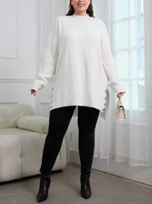 EURMUSE 大码优雅毛衣，适合冬季 - 白色 - 查看 3