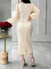 Modelyn Women's Elegant 3D Floral Embroidery Dress - Apricot - View 2