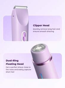Teckwe Women Bikini Trimmer, Dual-Head Hair Trimmer For Women, 2-In-1 Bikini Shaver With Ceramic Blade Heads & Type-C Charging Port, Electric Razors For Women Pubic Hair,Underarms,Legs,Arms,Face,Purple - Purple - View 3
