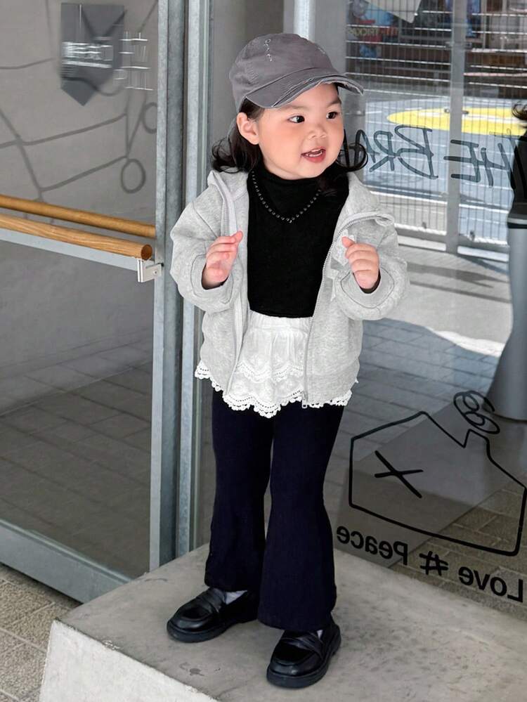 Baby Girls' Hooded Bow Decor Korean Style Long Sleeve Sweatshirt, Spring/Autumn Toddler Girls Clothes