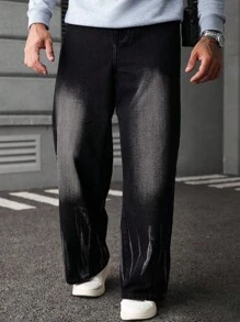 Manfinity LEGND 男士黑色成熟街头风格宽松阔腿裤 - 黑色 - 查看 6