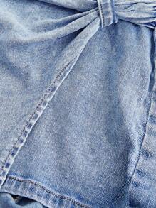 SHEIN EZwear 大码女式不对称下摆牛仔连体裤 - 淺色水洗藍 - 查看 7