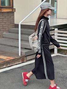 Dazy Kids Teen GirlCasual Sports Suit, Bow Jacket And Skirt, Student Autumn Outfit