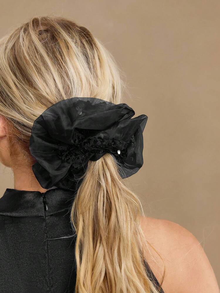 BLACK SEQUIN MESH SCRUNCHIE