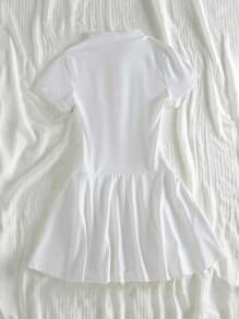 女童刺绣装饰短袖连衣裙 - 白色 - 查看 2