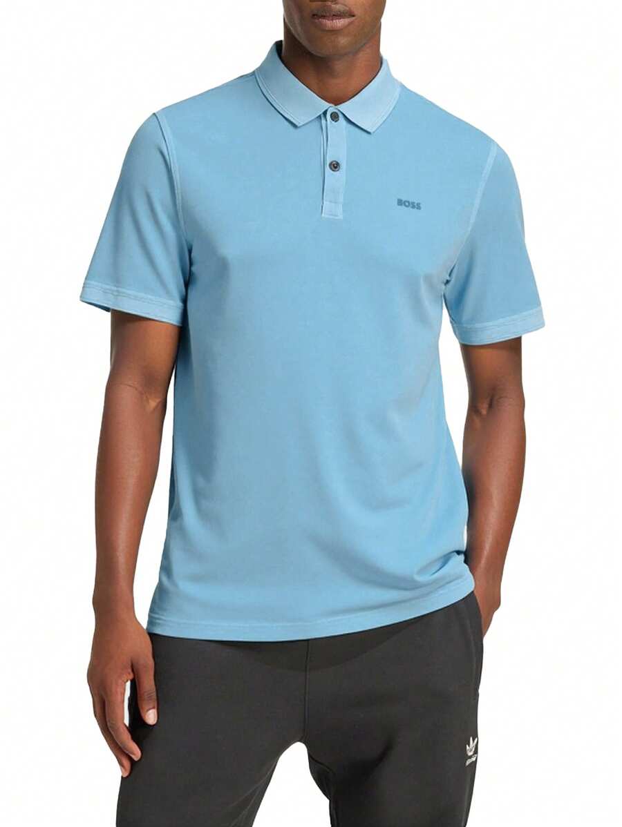 Hugo Boss 男士休闲百搭 Polo 领短袖 T 恤 - 493-開放-藍色 - 查看 1