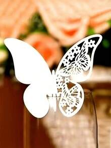 SHEIN 10pcs/20pcs/50pcs Butterfly Cup Cards, Hollow Out Wedding Party Decor Paper Cards, Purple Butterfly Wall Sticker Table Place Cards, Suitable For Gifts, Baptism, Wedding Box - Adorable Party Decorations And Guest Favors - White - View 7