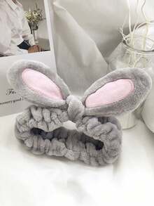 SHEIN 1 件装可爱兔耳设计洗脸头带，适合女士，可用于面部护理或化妆，简约发饰家居浴室装饰秋季装饰返校 - 淺灰色 - 查看 1