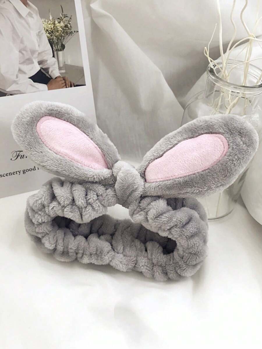 SHEIN 1 件装可爱兔耳设计洗脸头带，适合女士，可用于面部护理或化妆，简约发饰家居浴室装饰秋季装饰返校 - 淺灰色 - 查看 1