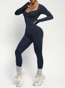 Dewbera Salopetă sport casual pentru femei cu guler rotund și mâneci lungi