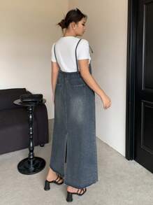 Dazy Plus 水洗浅蓝色宽松牛仔背带裙，四季百搭