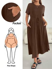 Shapeblank Plus-Size Women's Summer Dress, Short-Sleeved Dress, Black Dress, Casual Women's Clothing Summer Dresses For Women Holiday Dress - Brown - View 1